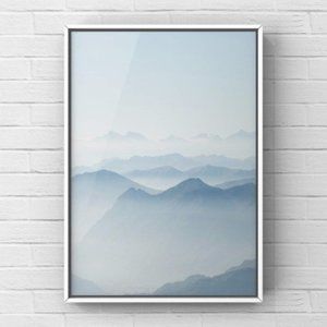 Misty Soft Blue Mountain Range landscape art Print